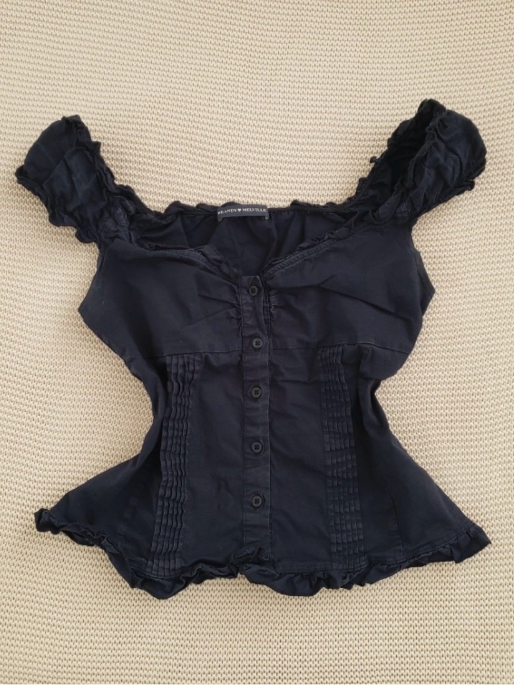 Brandy Melville Navy Ruffle Button-Front Blouse